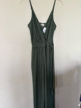 Kaileigh Olive Green Striped Jumpsuit